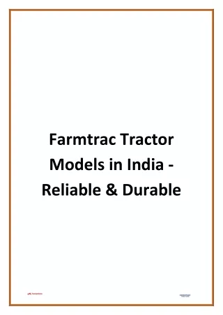 Farmtrac Tractor Models in India - Reliable & Durable