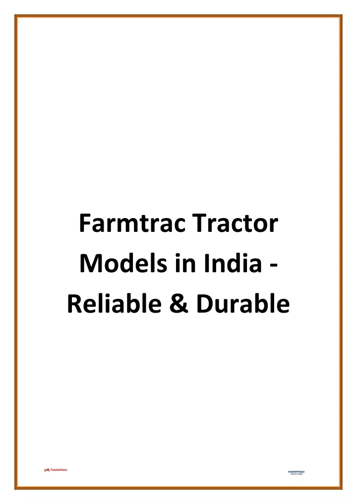 farmtrac tractor models in india reliable durable