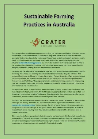 Concept of Sustainable Farming Practices in Australia | CRATER