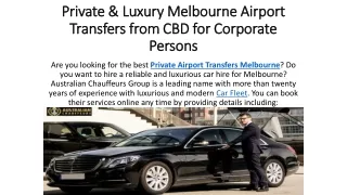 Private & Luxury Melbourne Airport Transfers from CBD