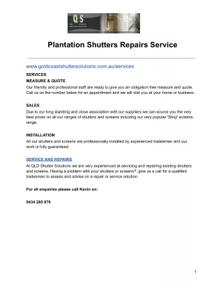 Plantation Shutters Repairs Services