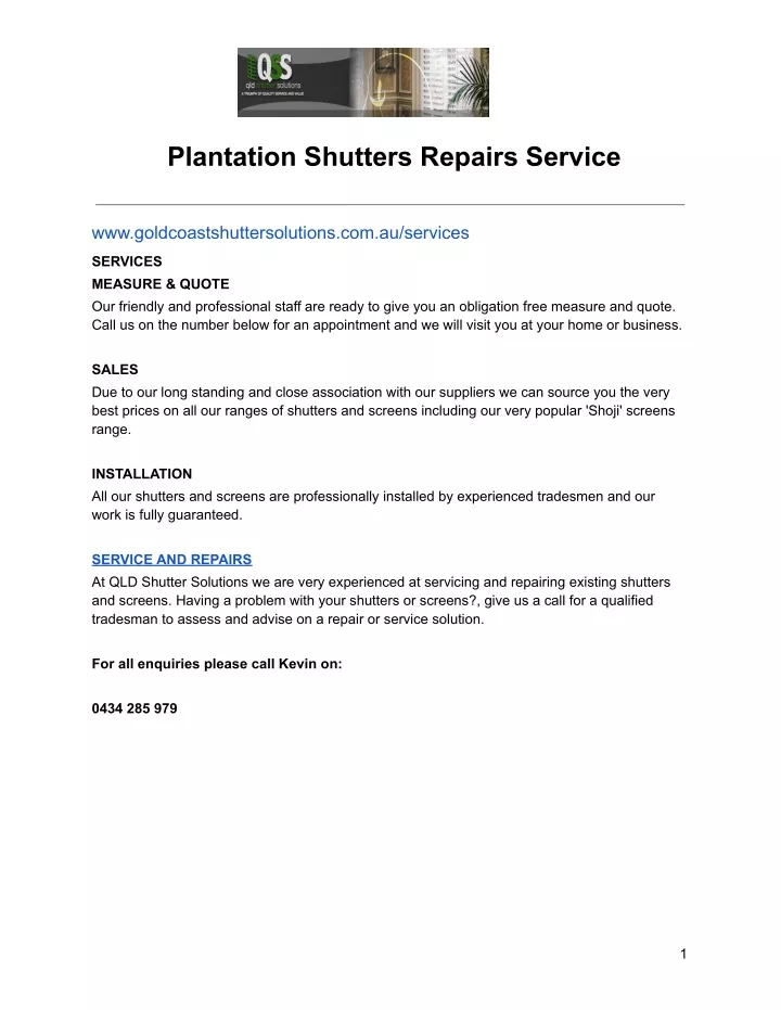 plantation shutters repairs service