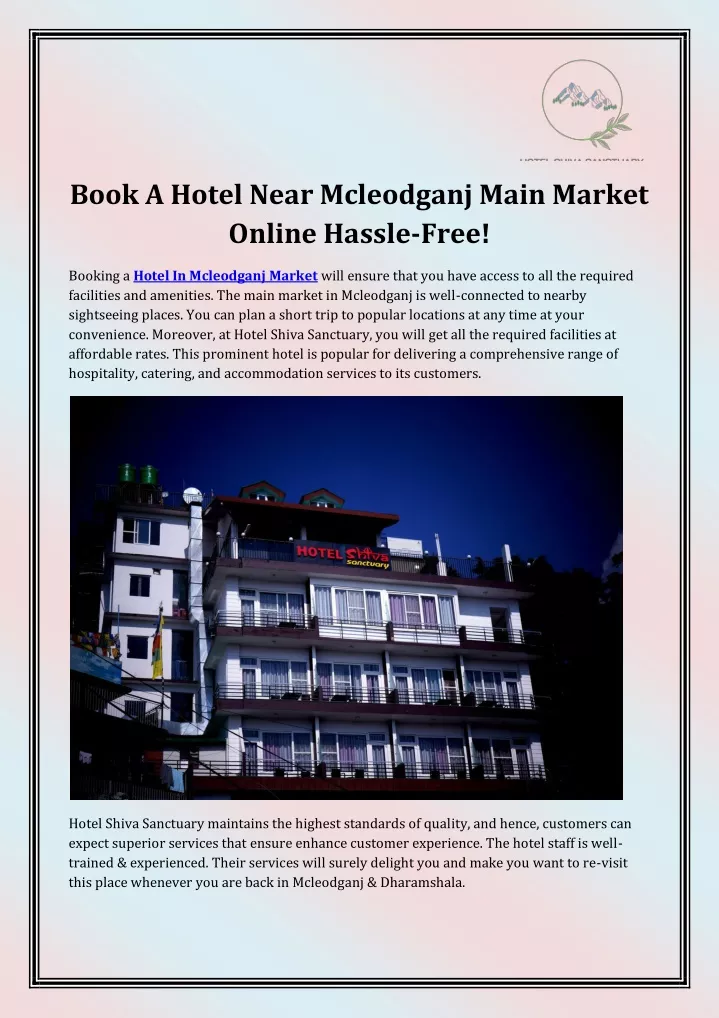 book a hotel near mcleodganj main market online