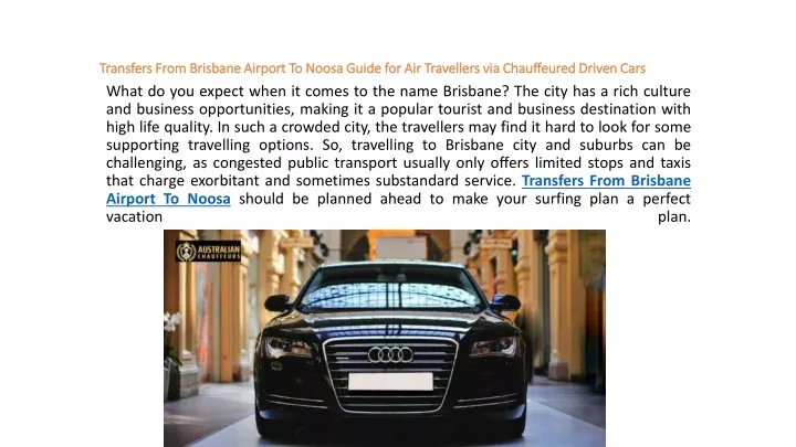 transfers from brisbane airport to noosa guide for air travellers via chauffeured driven cars