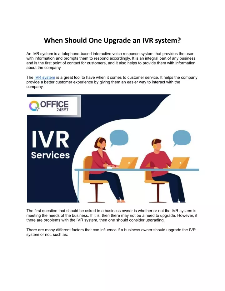 when should one upgrade an ivr system