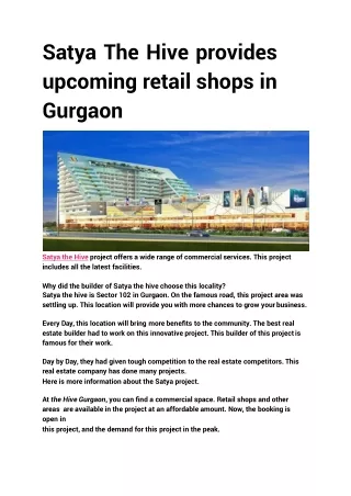 Upcoming retail shops in Gurgaon