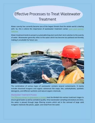Effective Processes to Treat Wastewater Treatment