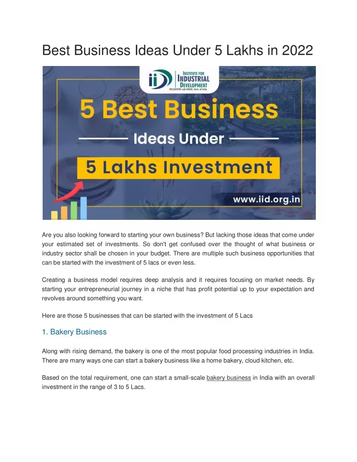 best business ideas under 5 lakhs in 2022