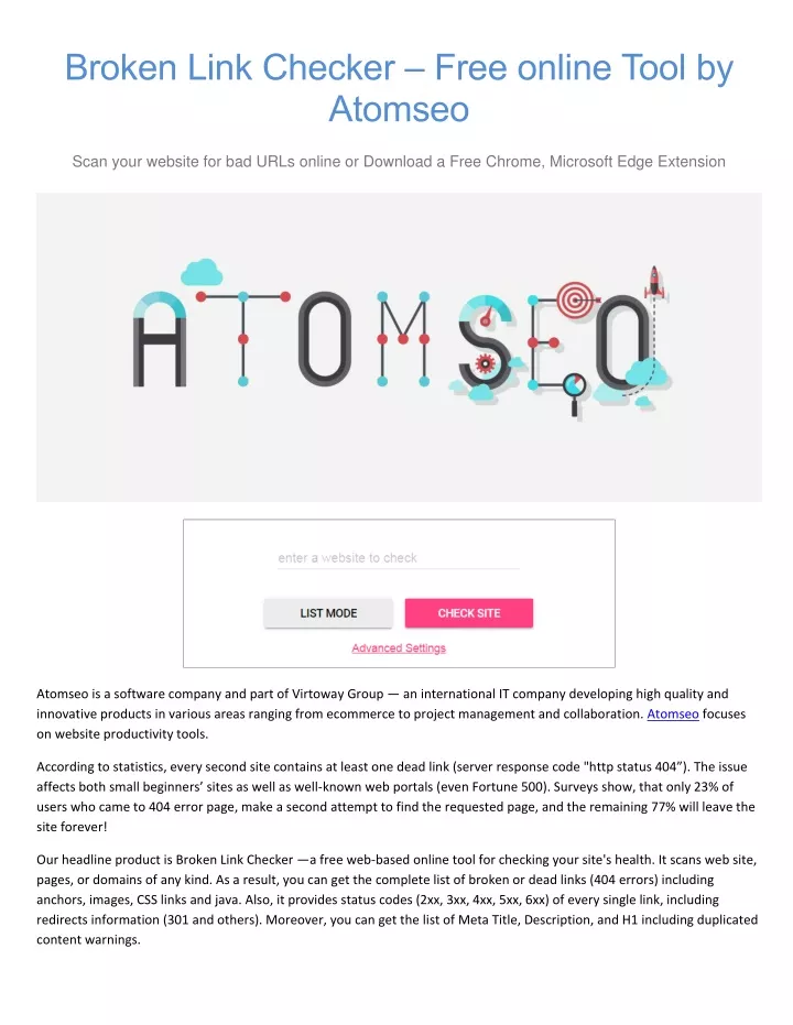broken link checker free online tool by atomseo
