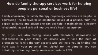 How do family therapy services work for helping people's personal or business life