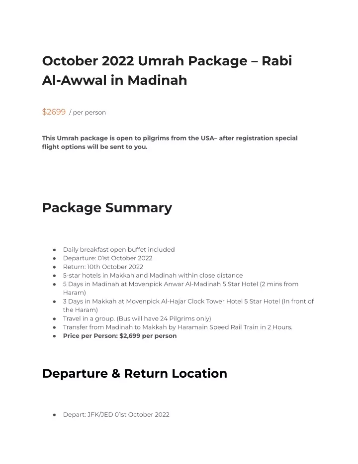 october 2022 umrah package rabi al awwal