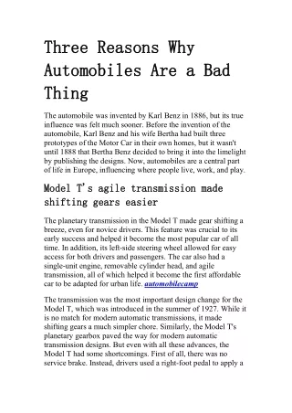 Three Reasons Why Automobiles Are a Bad Thing