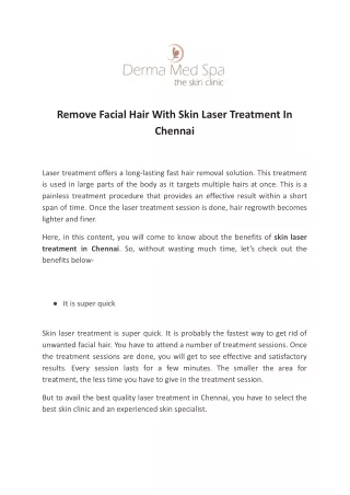 Remove Facial Hair With Skin Laser Treatment In Chennai