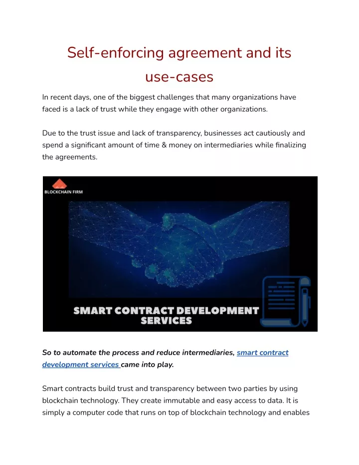 self enforcing agreement and its use cases