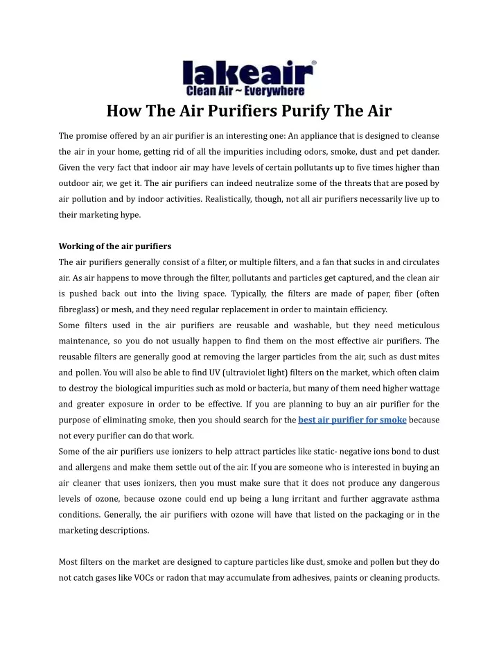 how the air purifiers purify the air