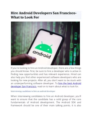 Hire Android Developers San Francisco