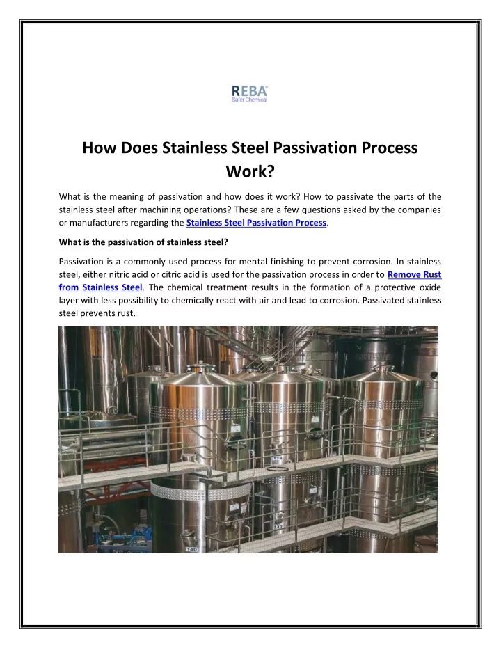 how does stainless steel passivation process work