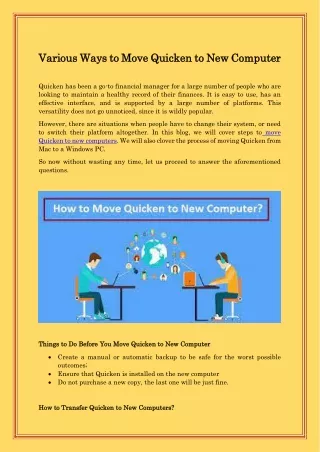 Various Ways to Move Quicken to New Computer
