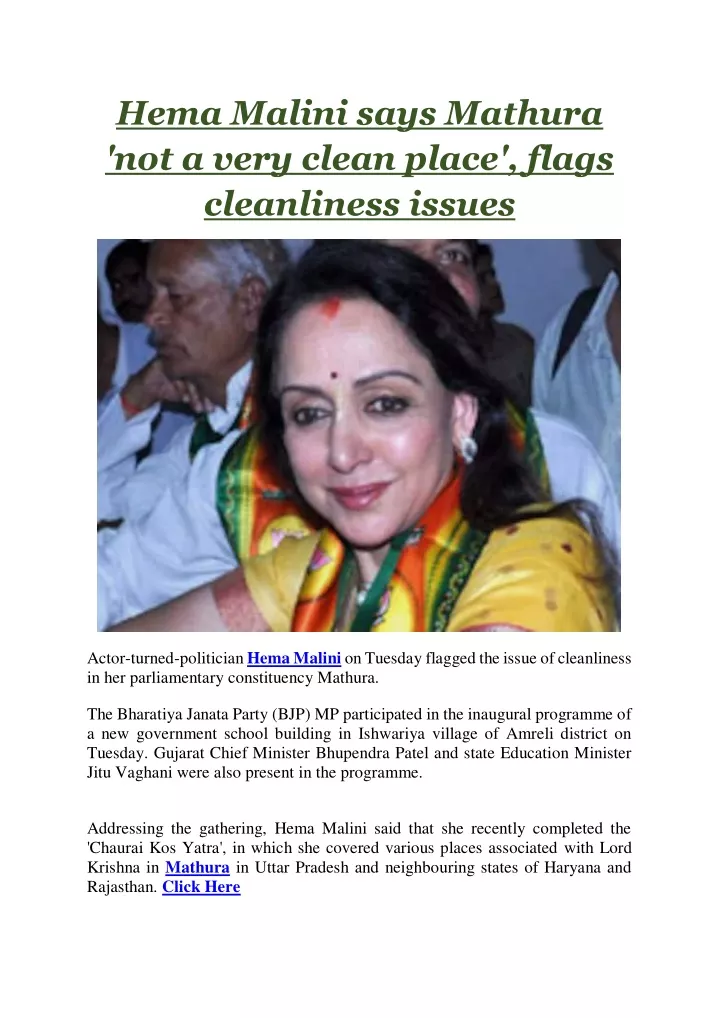 hema malini says mathura not a very clean place