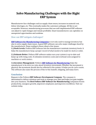 Solve Manufacturing Challenges with the Right  ERP System