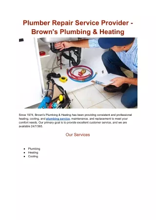 Plumber Repair Service Provider - Brown's Plumbing & Heating
