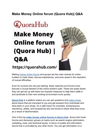 Make Money Online forum (Quora Hub)