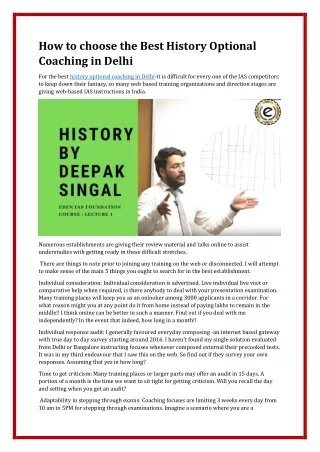 How to choose the best Best History Optional Coaching in Delhi