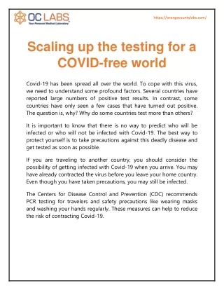 Scaling up the testing for a COVID-free world