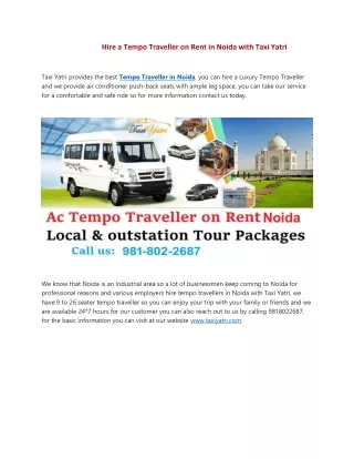 Hire a Tempo Traveller on Rent in Noida with Taxi Yatri