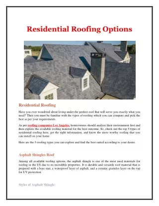 Residential Roofing Options