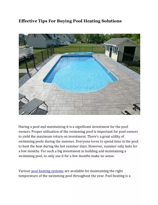 Effective Tips For Buying Pool Heating Solutions