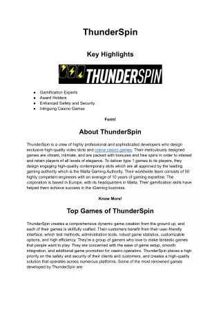 Casion Game Provider - ThunderSpin