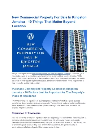 New Commercial Property for Sale in Kingston Jamaica - 10 Things that Matter Beyond Location