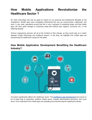 How Mobile Applications Revolutionize the Healthcare Sector ?