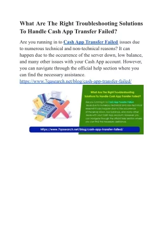 What Are The Right Troubleshooting Solutions To Handle Cash App Transfer Failed?