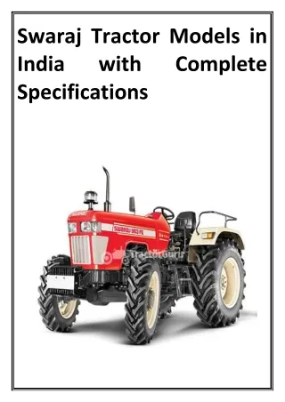 Swaraj Tractor Models in India with Complete Specifications