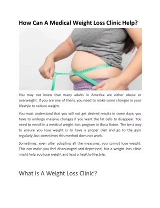 How Can A Medical Weight Loss Clinic Help