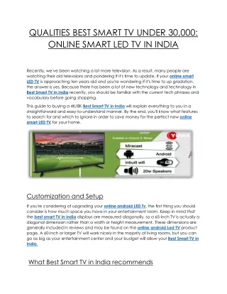 QUALITIES BEST SMART TV UNDER 30,000 ONLINE SMART LED TV IN INDIA