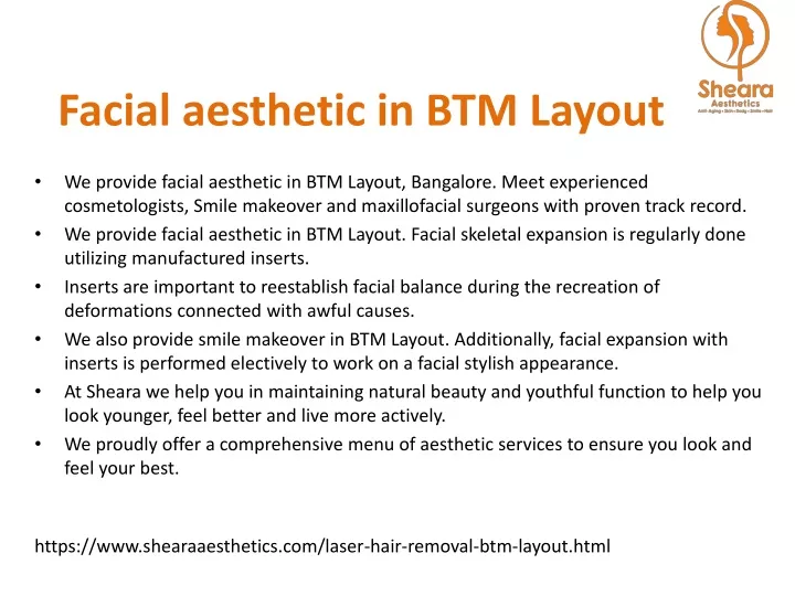 facial aesthetic in btm layout