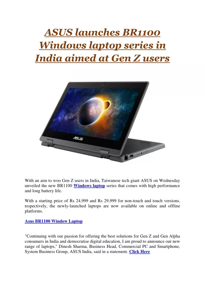 asus launches br1100 windows laptop series