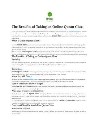 The Benefits of Taking an Online Quran Class