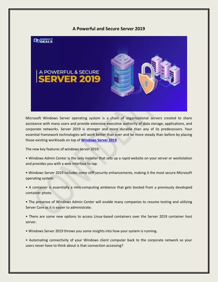 a powerful and secure server 2019