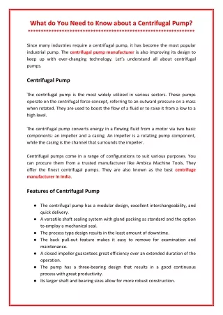 what do you need to know about a centrifugal pump
