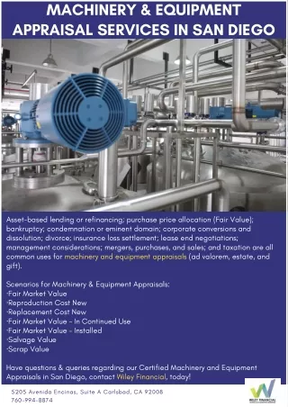 Machinery & Equipment Appraisal Services in San Diego