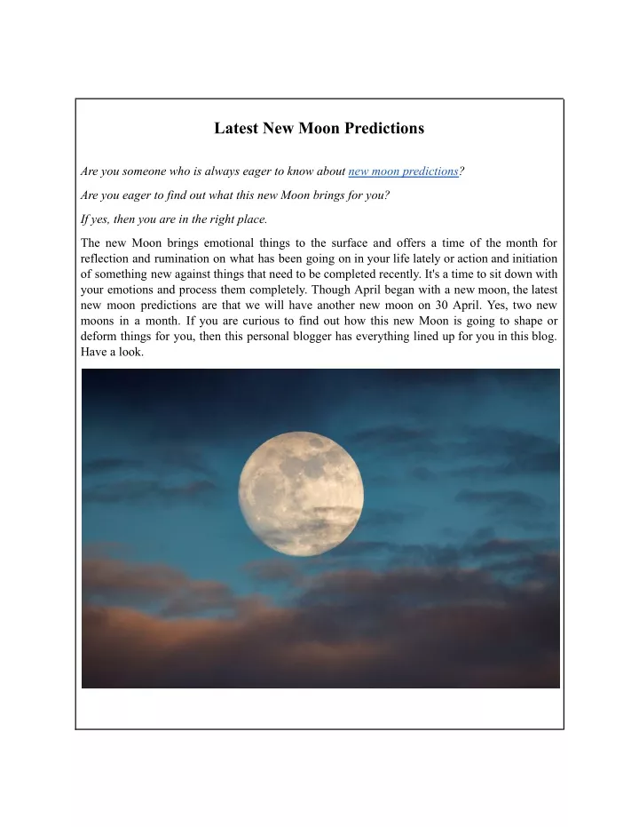 latest new moon predictions
