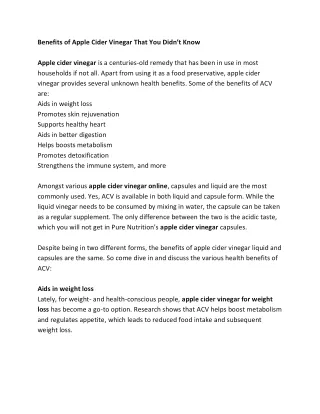 Benefits of apple cider vinegar