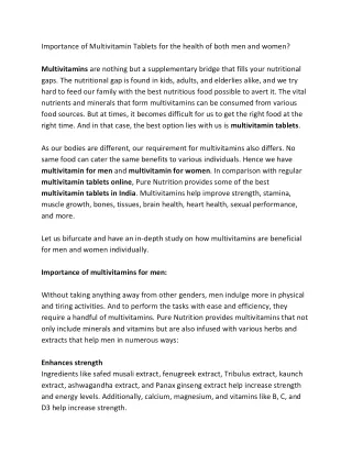 Importance of multivitamin tablets