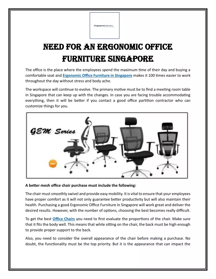 need for an ergonomic office need