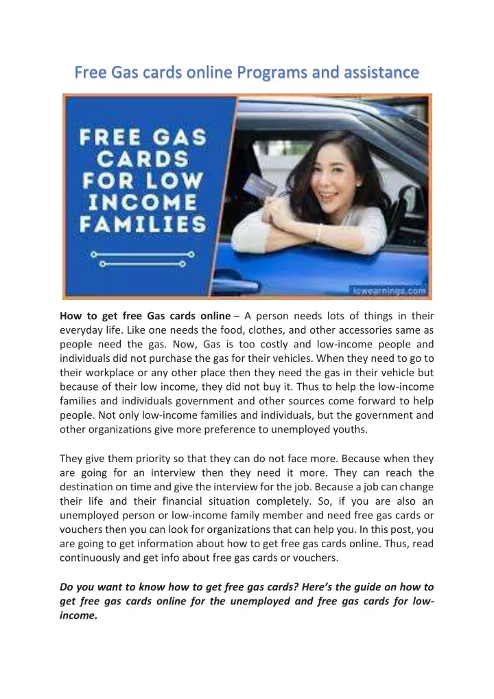 free gas cards online programs and assistance