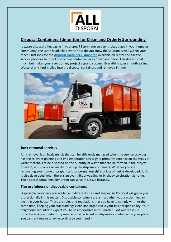 disposal containers edmonton for clean